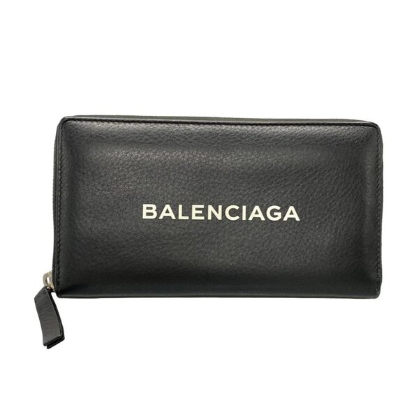 Auth BALENCIAGA Continental Zip Around 490625 Black Leather - Long Wallet - Picture 1 of 5